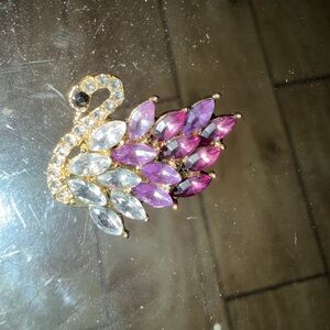 Swan Brooch with Purple and Clear Crystals